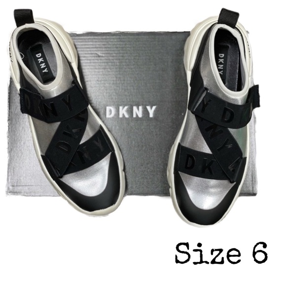 DKNY Women's Clara Metallic Logo Strap Sneaker NIB